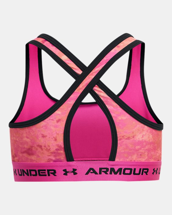 Girls' UA Crossback Printed Sports Bra in Pink image number 1